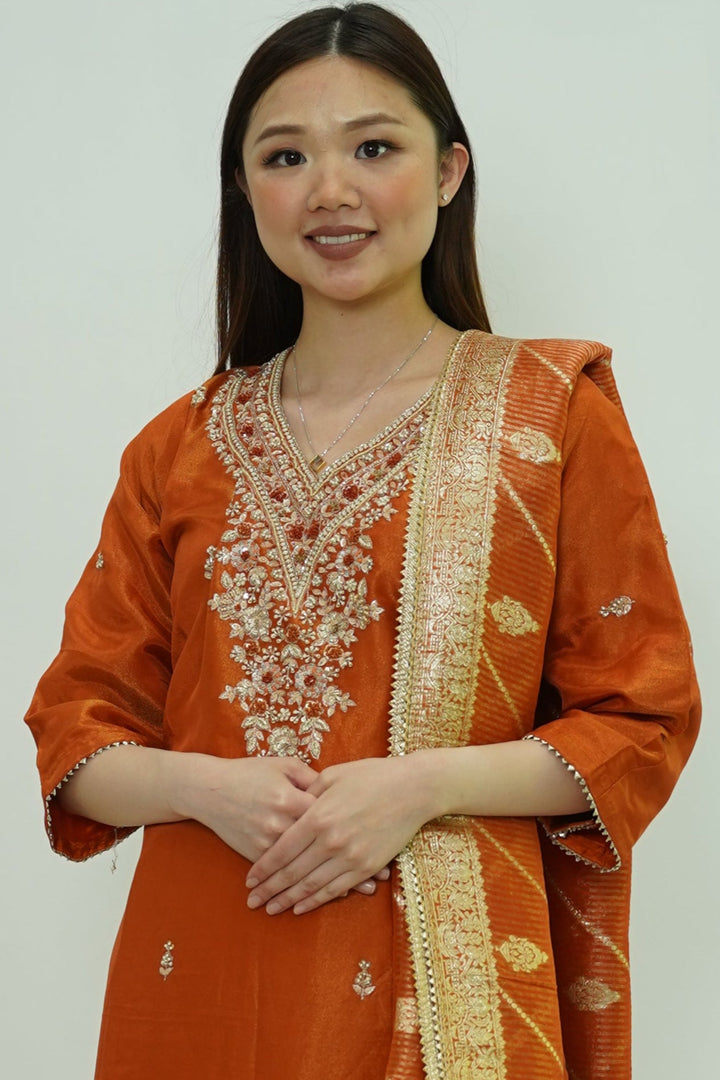 Rust Harmony Embroidered Salwar Kameez