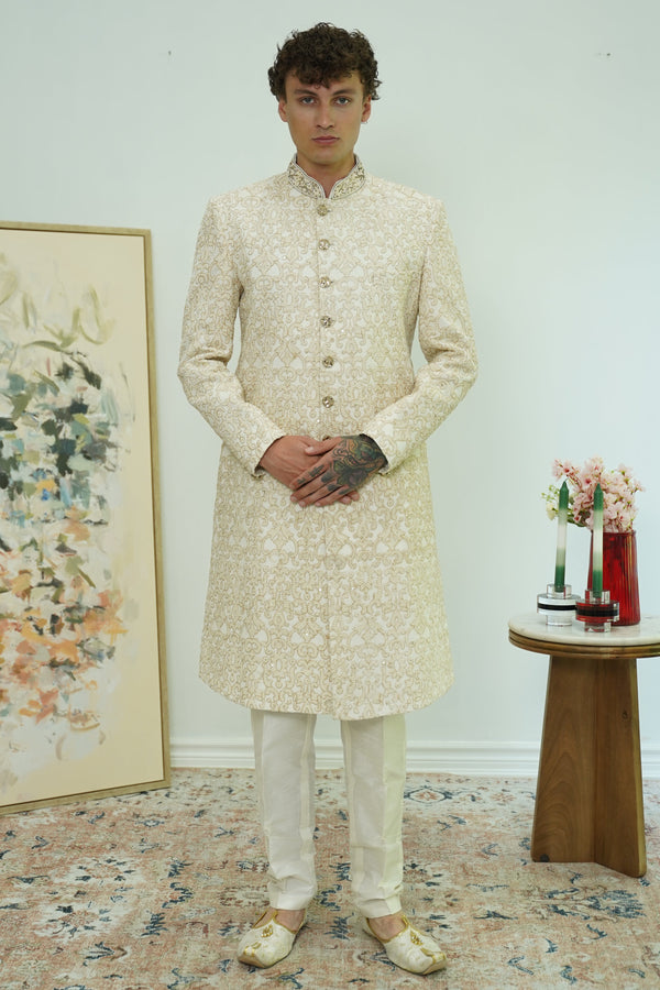 Classic Ivory Brocade Sherwani Set