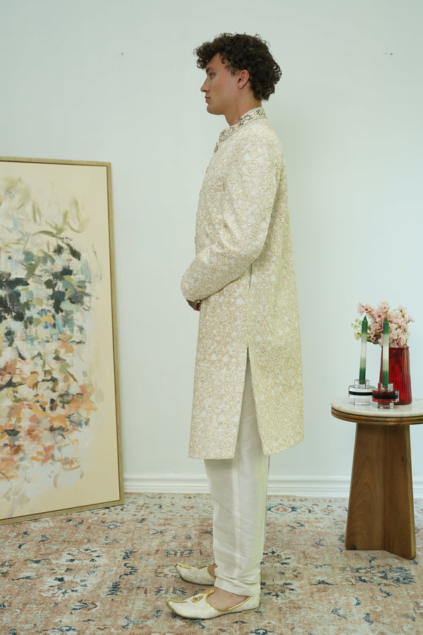 Classic Ivory Brocade Sherwani Set