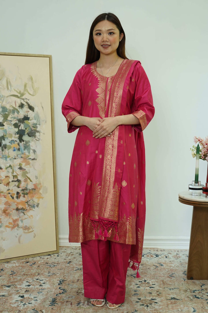 Fuchsia Radiance Brocade Salwar Kameez (Outside Ontario) - myethnicrentals