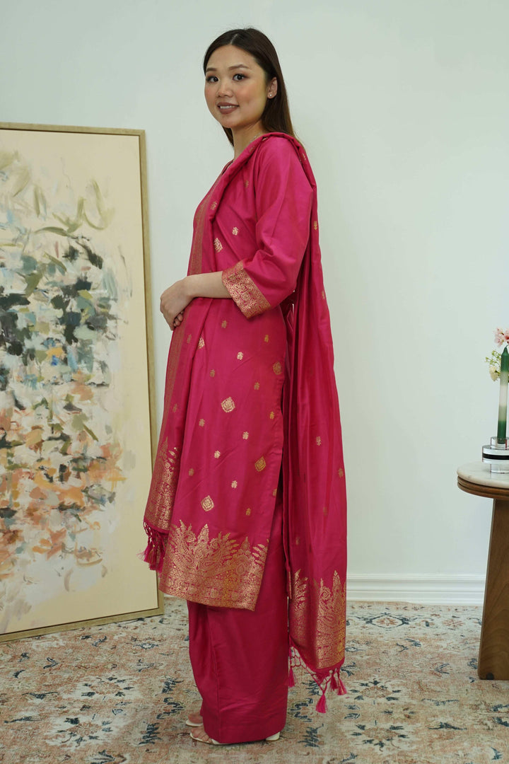 Fuchsia Radiance Brocade Salwar Kameez (Outside Ontario) - myethnicrentals