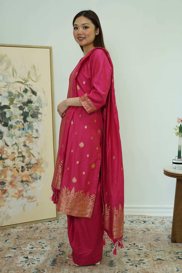 Fuchsia Radiance Brocade Salwar Kameez (Outside Ontario) - myethnicrentals