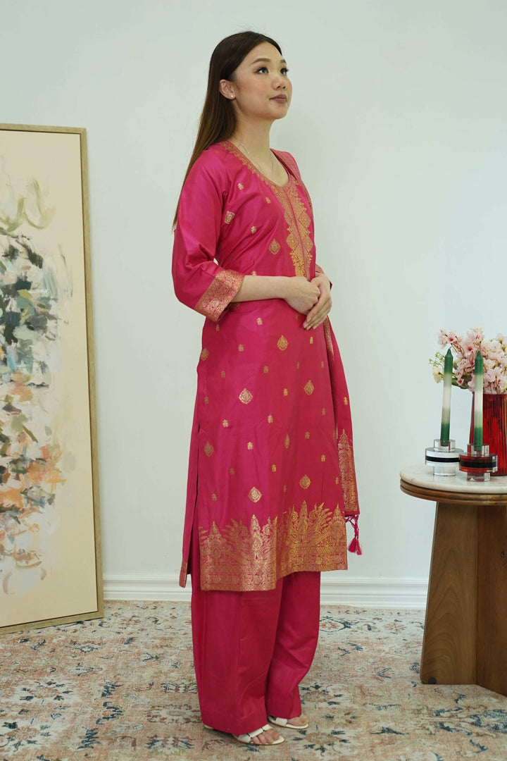 Fuchsia Radiance Brocade Salwar Kameez (Outside Ontario) - myethnicrentals