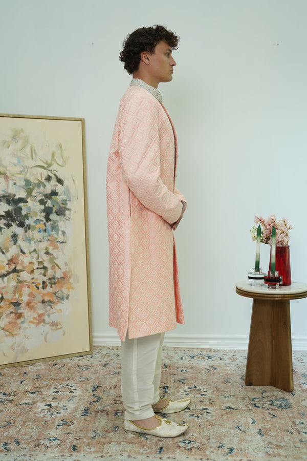 Peachy Pink Embroidery Sherwani