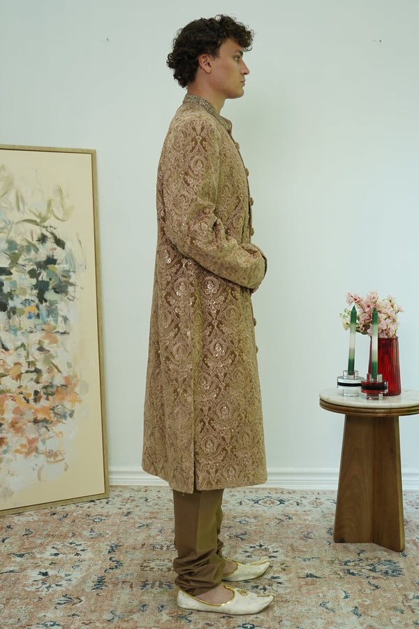 Regal Gold Sequin Sherwani Set
