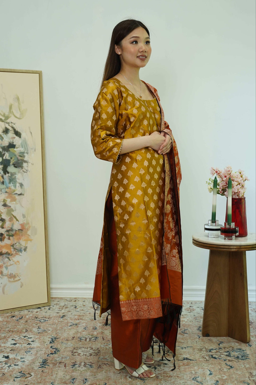 Amber Bloom Brocade Salwar Kameez (Outside Ontario) - myethnicrentals
