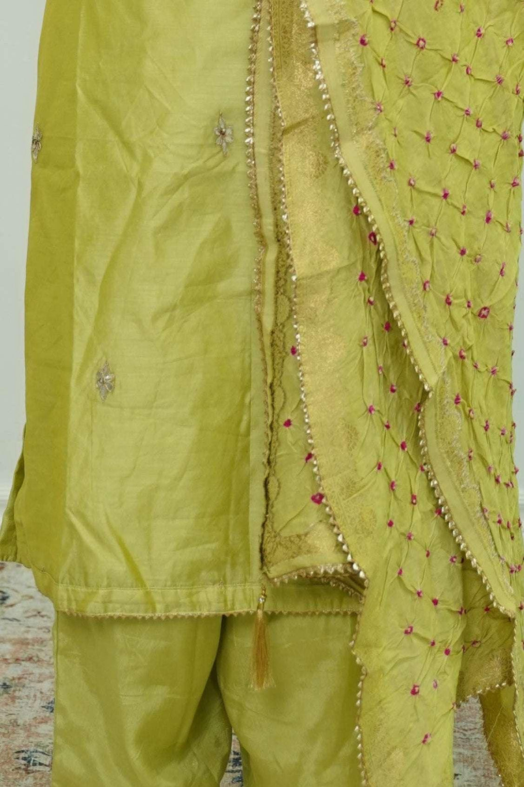 Chartreuse Mirrorwork Salwar Kameez (Outside Ontario) - myethnicrentals