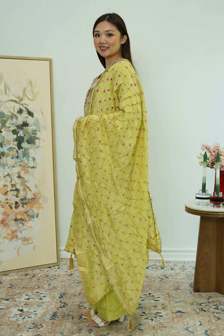 Chartreuse Mirrorwork Salwar Kameez (Outside Ontario) - myethnicrentals