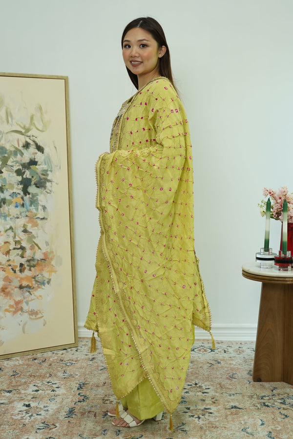 Chartreuse Mirrorwork Salwar Kameez