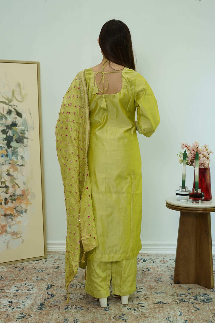 Chartreuse Mirrorwork Salwar Kameez (Outside Ontario) - myethnicrentals