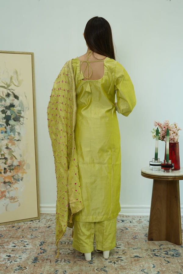 Chartreuse Mirrorwork Salwar Kameez
