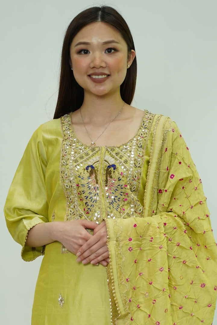 Chartreuse Mirrorwork Salwar Kameez