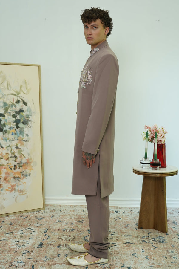 Dusty Mauve Embroidered Collar Sherwani Set