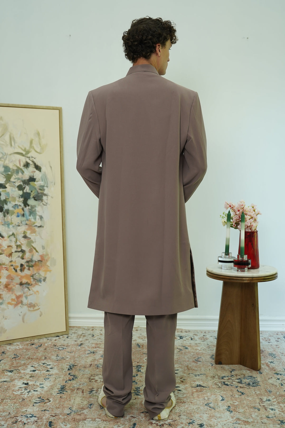 Dusty Mauve Embroidered Collar Sherwani Set
