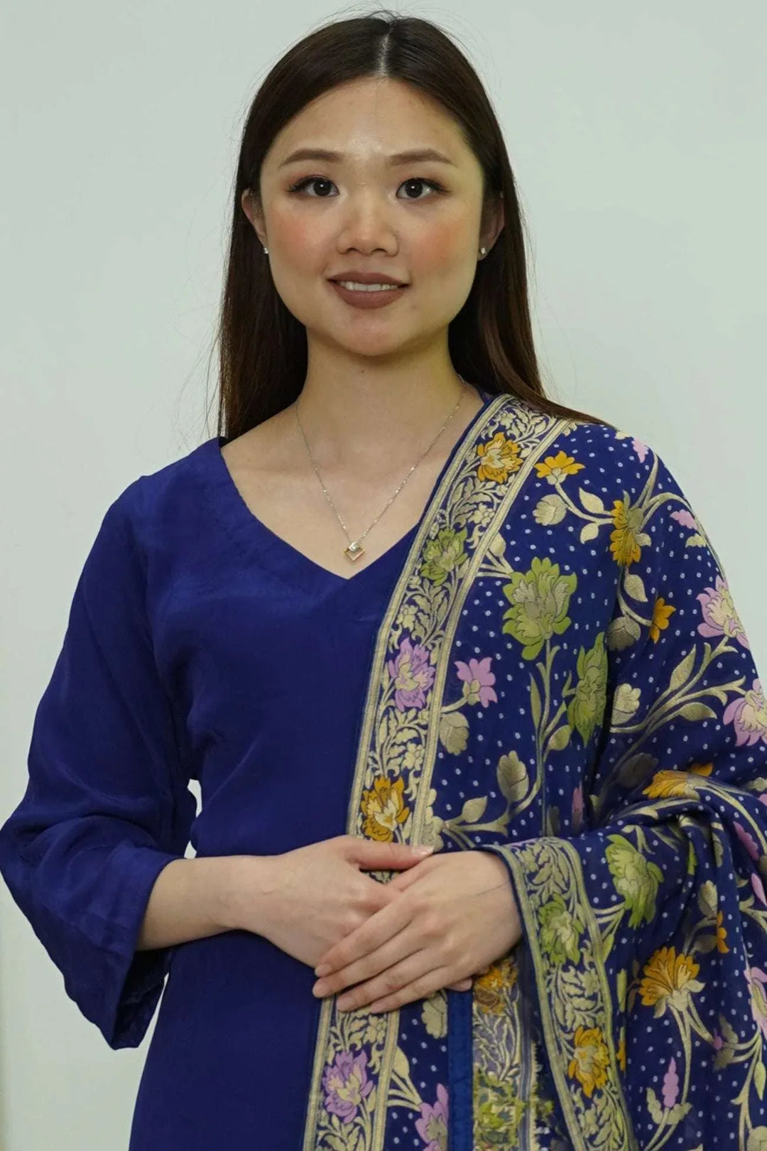 Royal Indigo Salwar Kameez with Kashmiri-Style Dupatta (Outside Ontario) - myethnicrentals