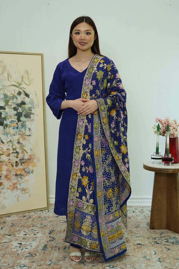Royal Indigo Salwar Kameez with Kashmiri-Style Dupatta (Outside Ontario) - myethnicrentals