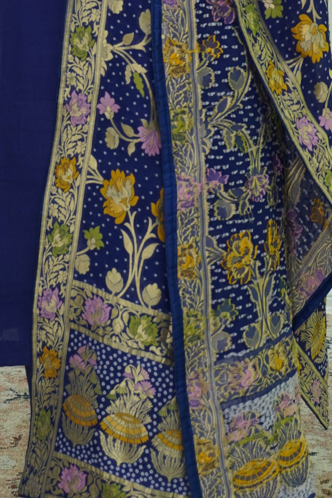 Royal Indigo Salwar Kameez with Kashmiri-Style Shawl