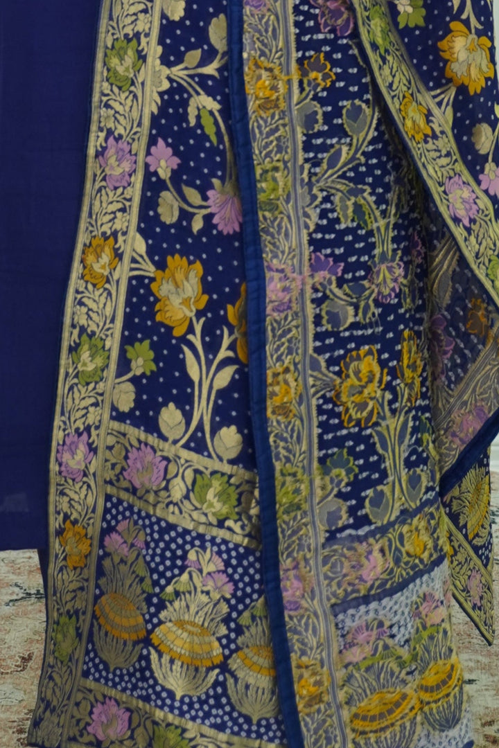 Royal Indigo Salwar Kameez with Kashmiri-Style Shawl