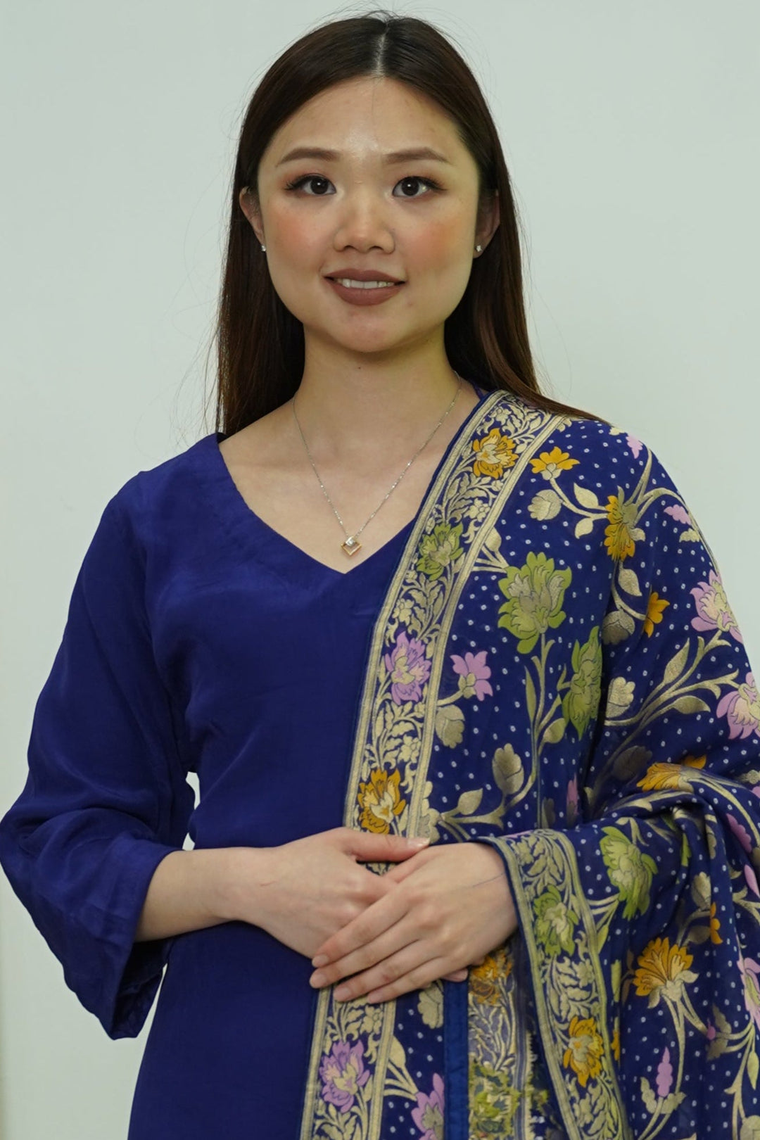 Royal Indigo Salwar Kameez with Kashmiri-Style Shawl