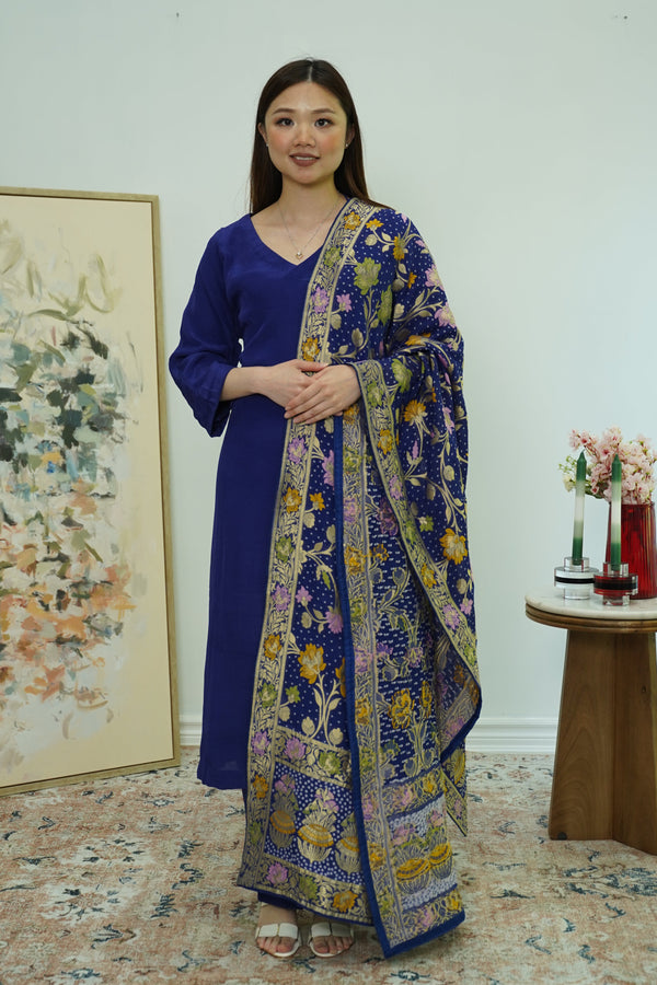 Royal Indigo Salwar Kameez with Kashmiri-Style Dupatta (Outside Ontario)