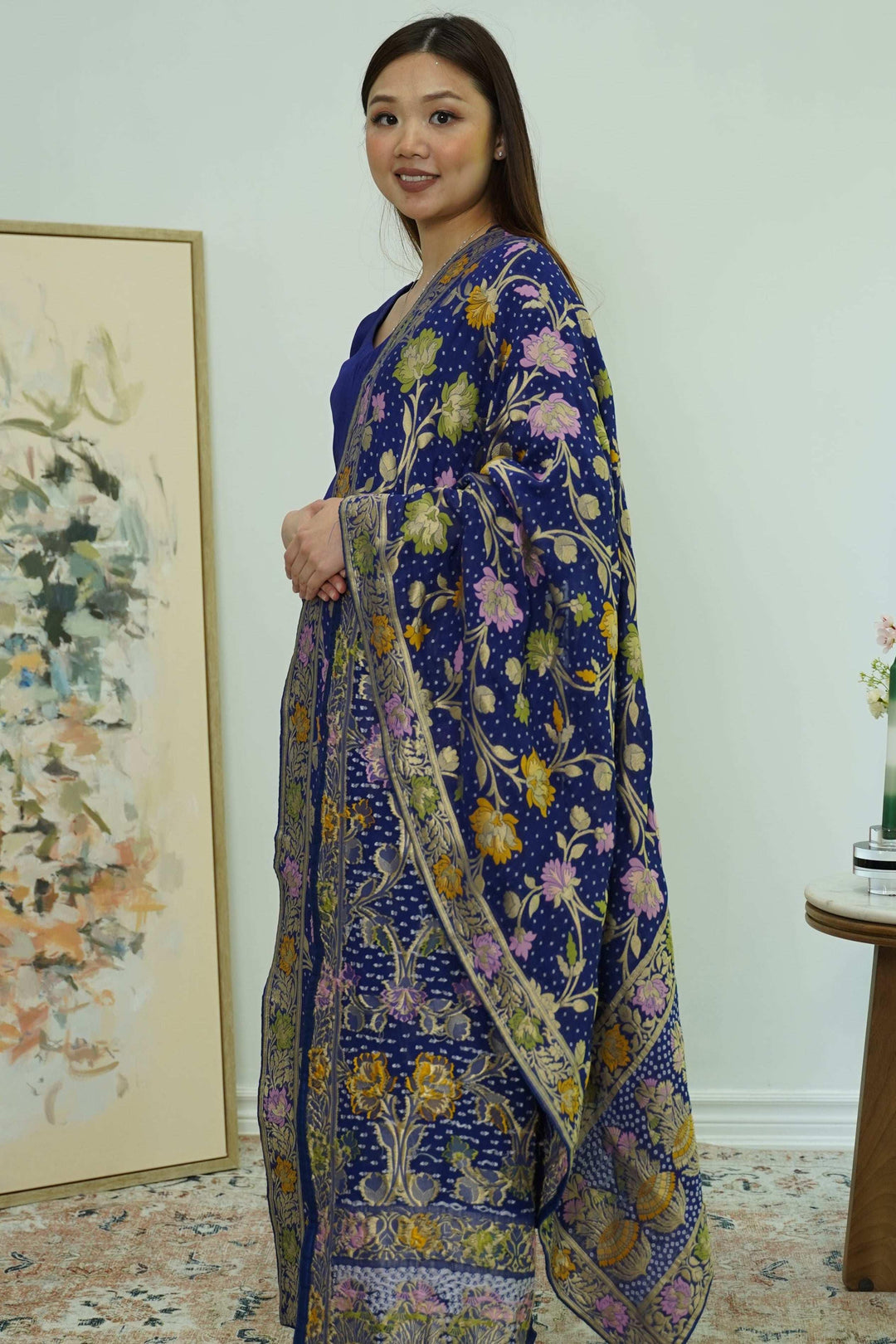 Royal Indigo Salwar Kameez with Kashmiri-Style Dupatta (Outside Ontario) - myethnicrentals