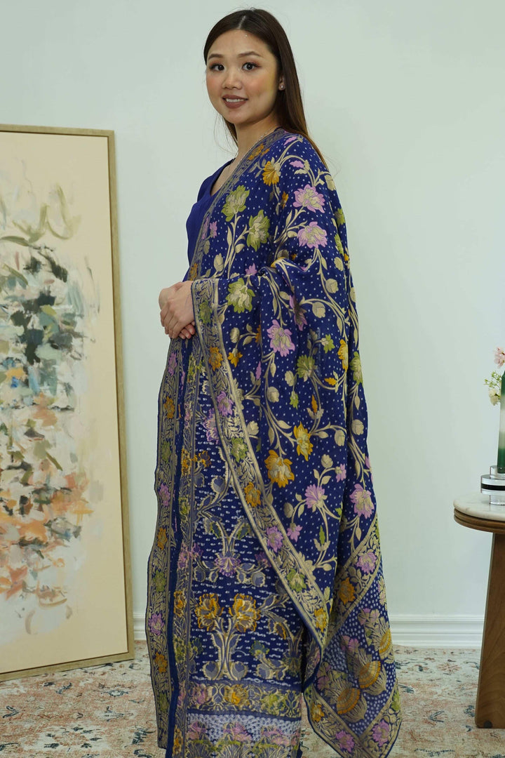 Royal Indigo Salwar Kameez with Kashmiri-Style Dupatta (Outside Ontario) - myethnicrentals