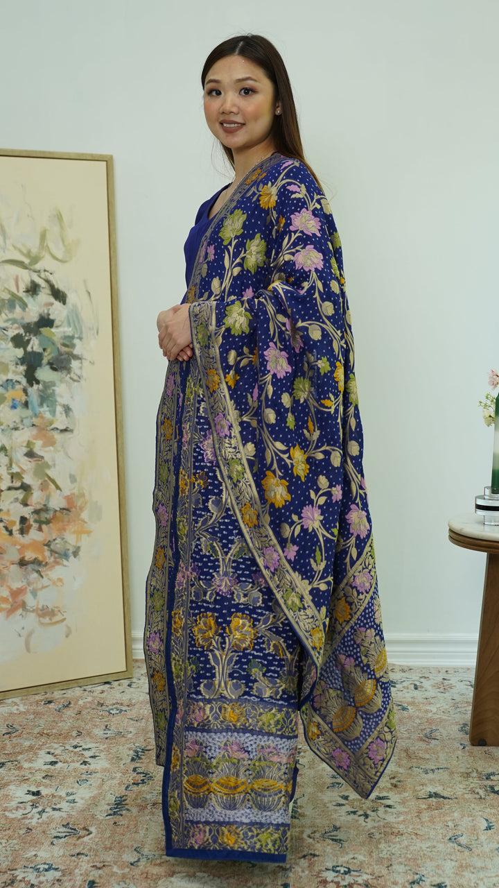 Royal Indigo Salwar Kameez with Kashmiri-Style Shawl