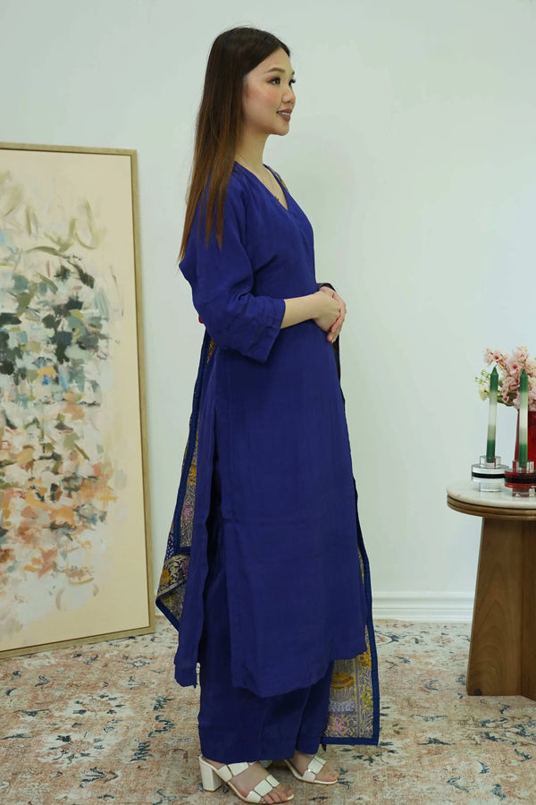 Royal Indigo Salwar Kameez with Kashmiri-Style Dupatta (Outside Ontario) - myethnicrentals