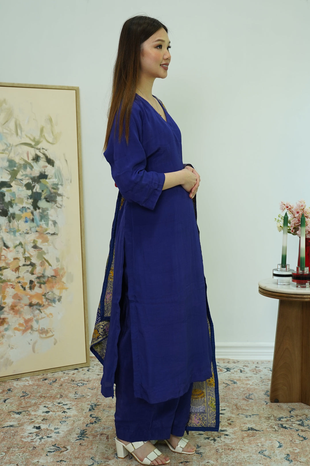 Royal Indigo Salwar Kameez with Kashmiri-Style Shawl