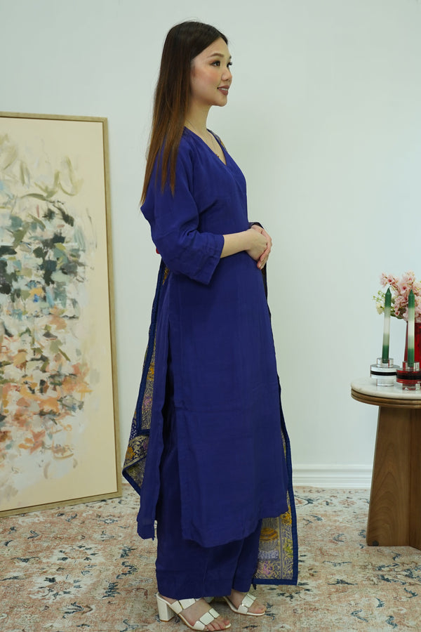 Royal Indigo Salwar Kameez with Kashmiri-Style Dupatta (Outside Ontario)