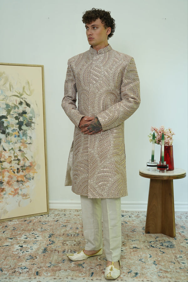Champagne Radiance Sequin Sherwani Set