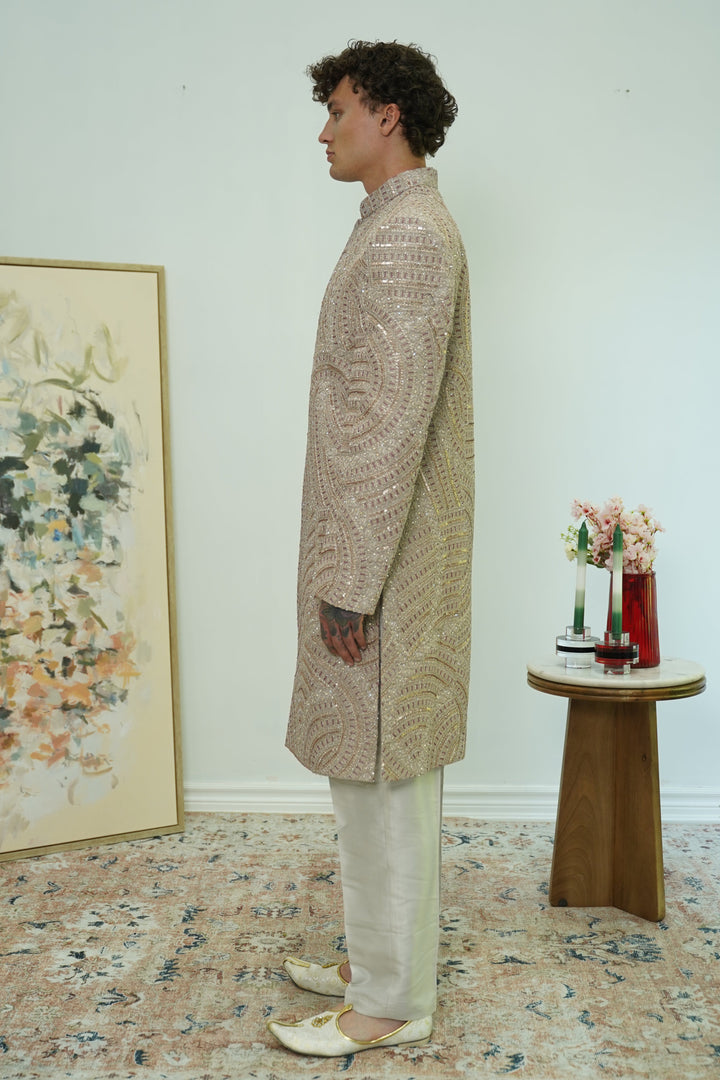 Champagne Radiance Sequin Sherwani Set