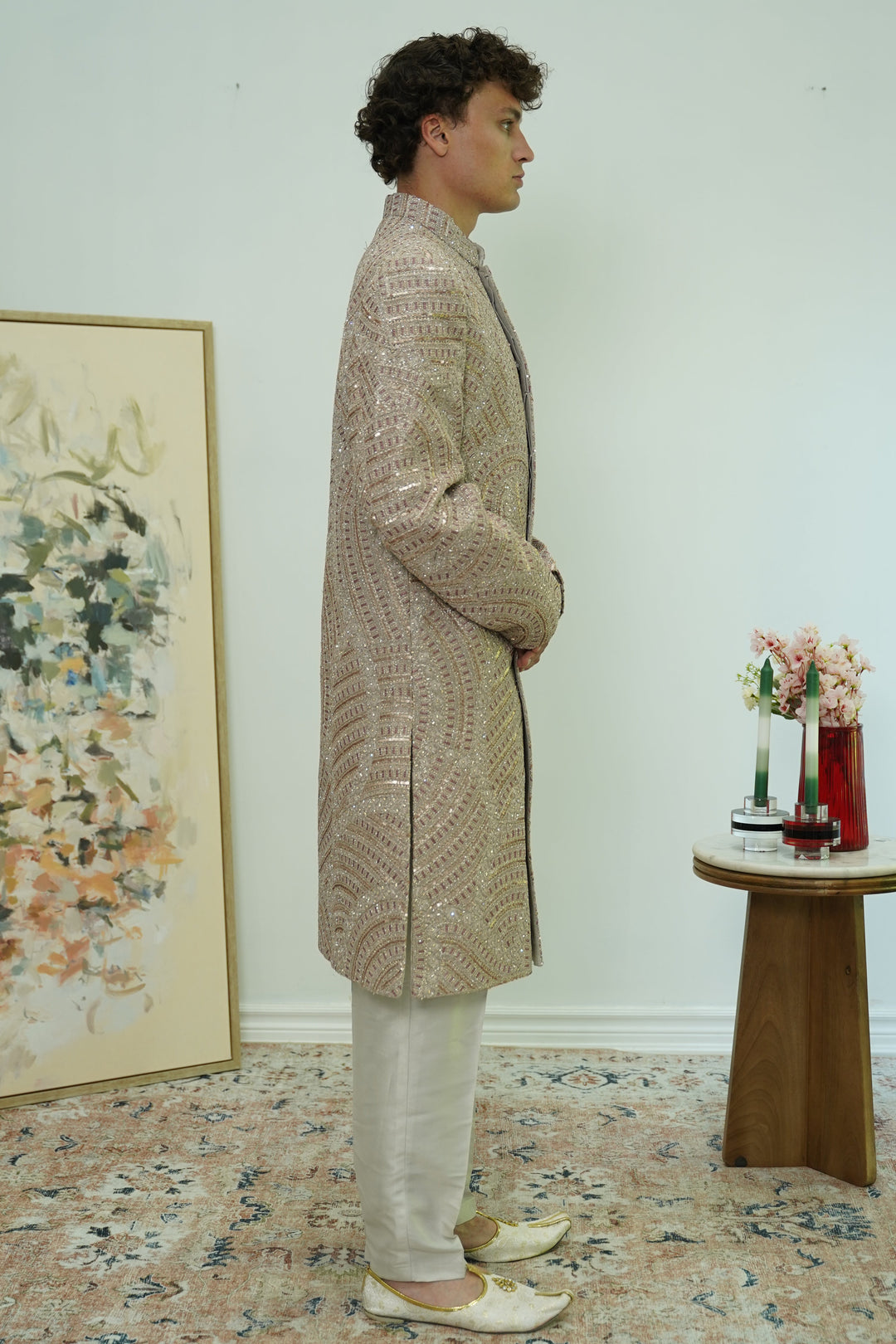 Champagne Radiance Sequin Sherwani Set