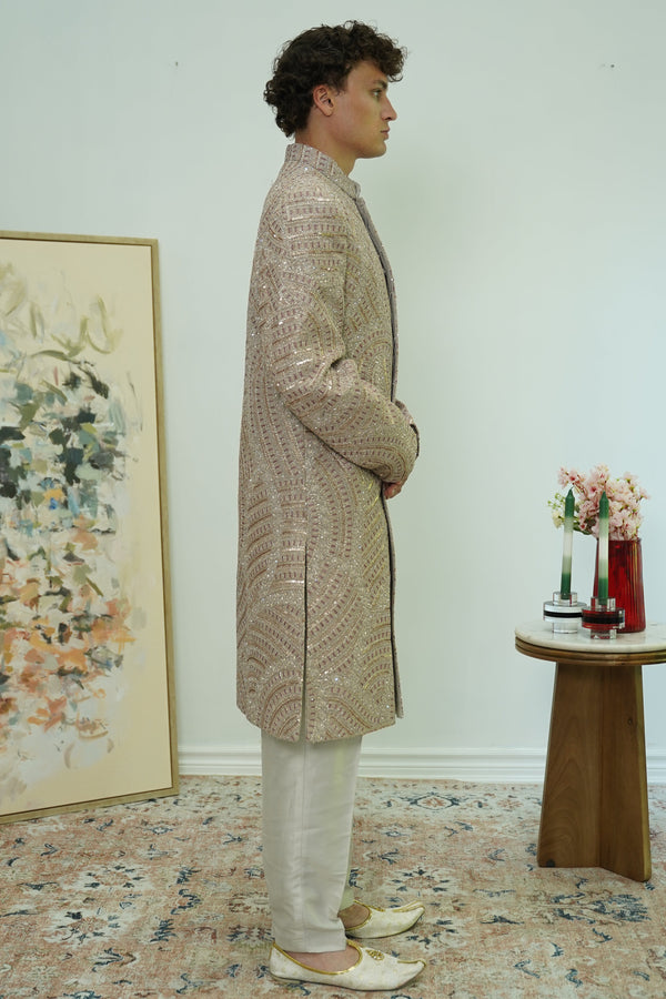 Champagne Radiance Sequin Sherwani Set