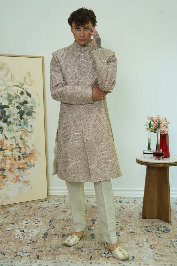 Champagne Radiance Sequin Sherwani Set
