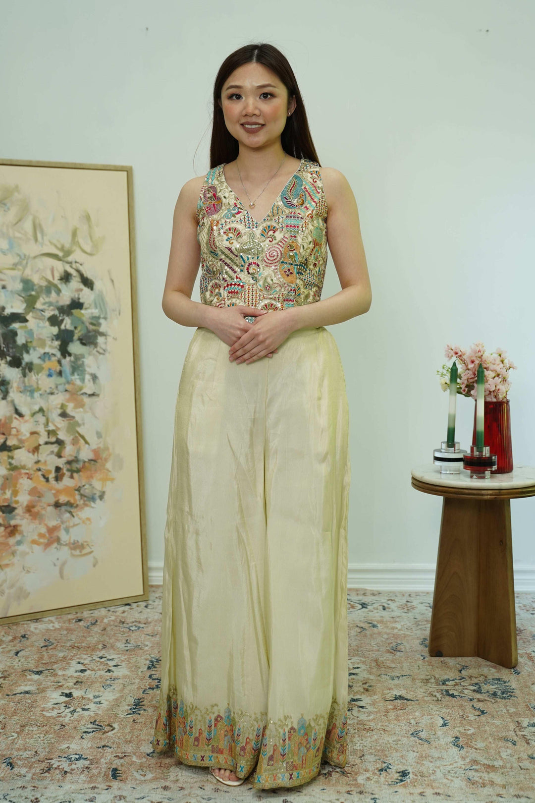 Ivory Embroidered Sleeveless Gharara Set (Outside Ontario) - myethnicrentals