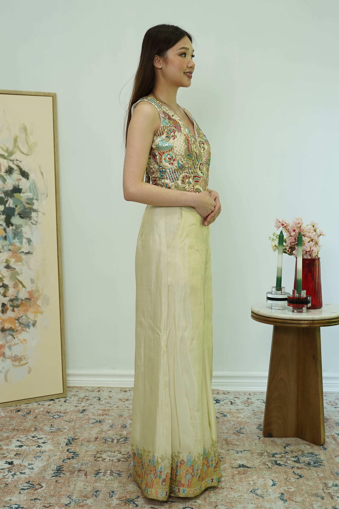 Ivory Embroidered Sleeveless Gharara Set (Outside Ontario) - myethnicrentals