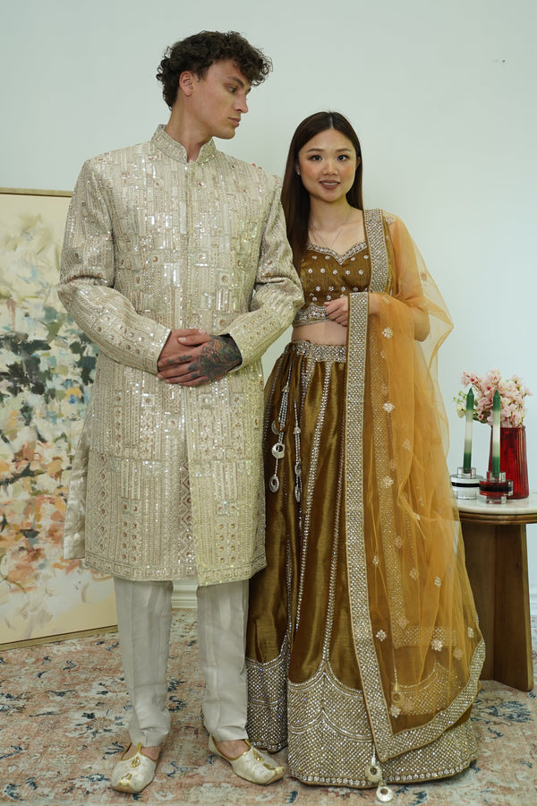 Ivory Mosaic Embroidered Sherwani Set