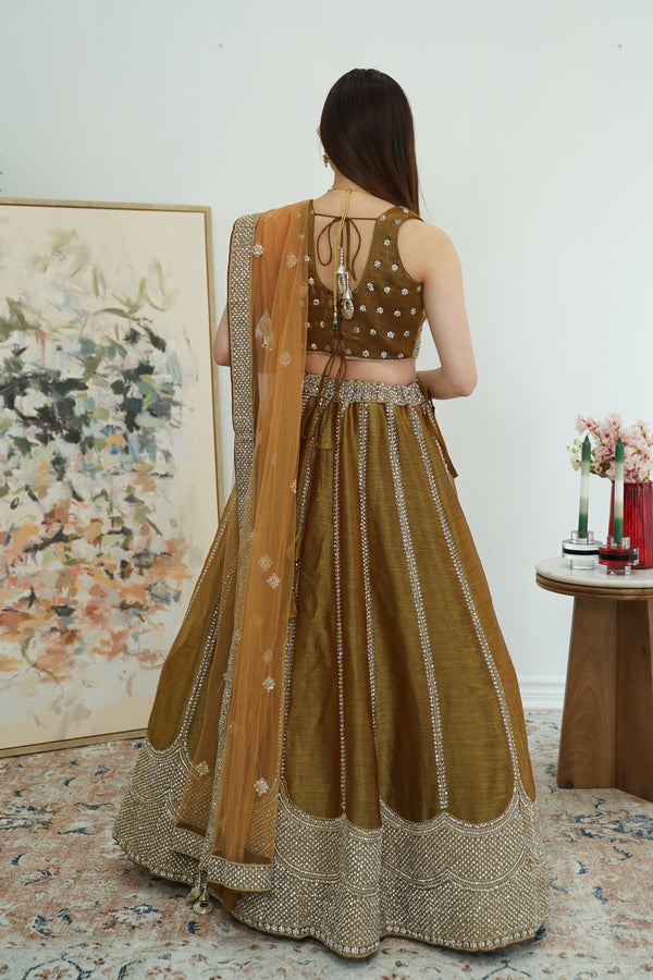 Golden Bronze Shimmer Lehenga Set