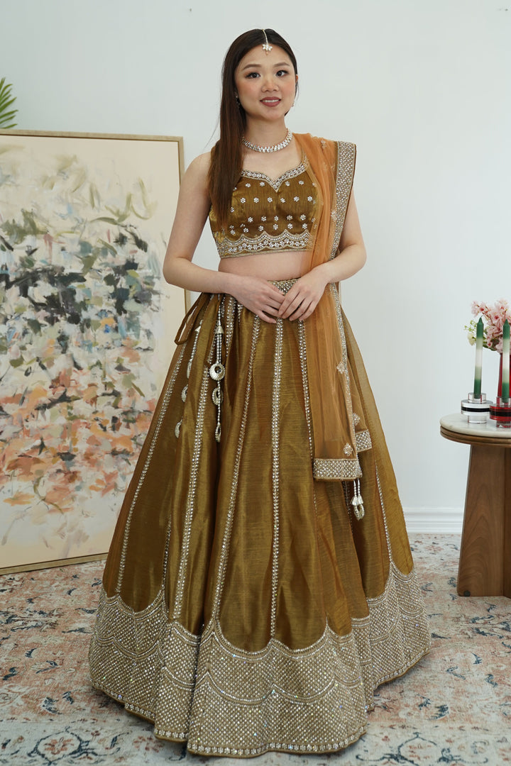 Golden Bronze Shimmer Lehenga Set