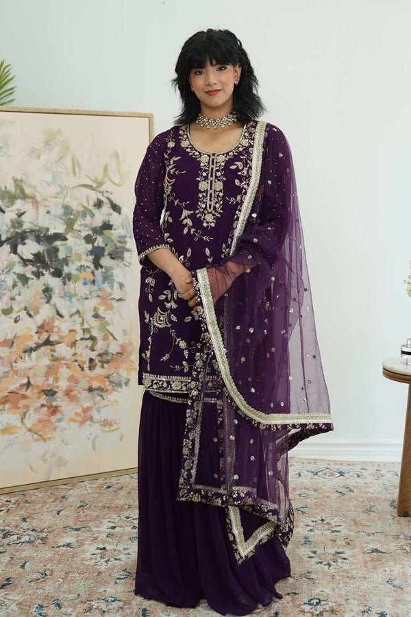 Purple zardosi work Salwar Kameez (Outside Ontario) - myethnicrentals