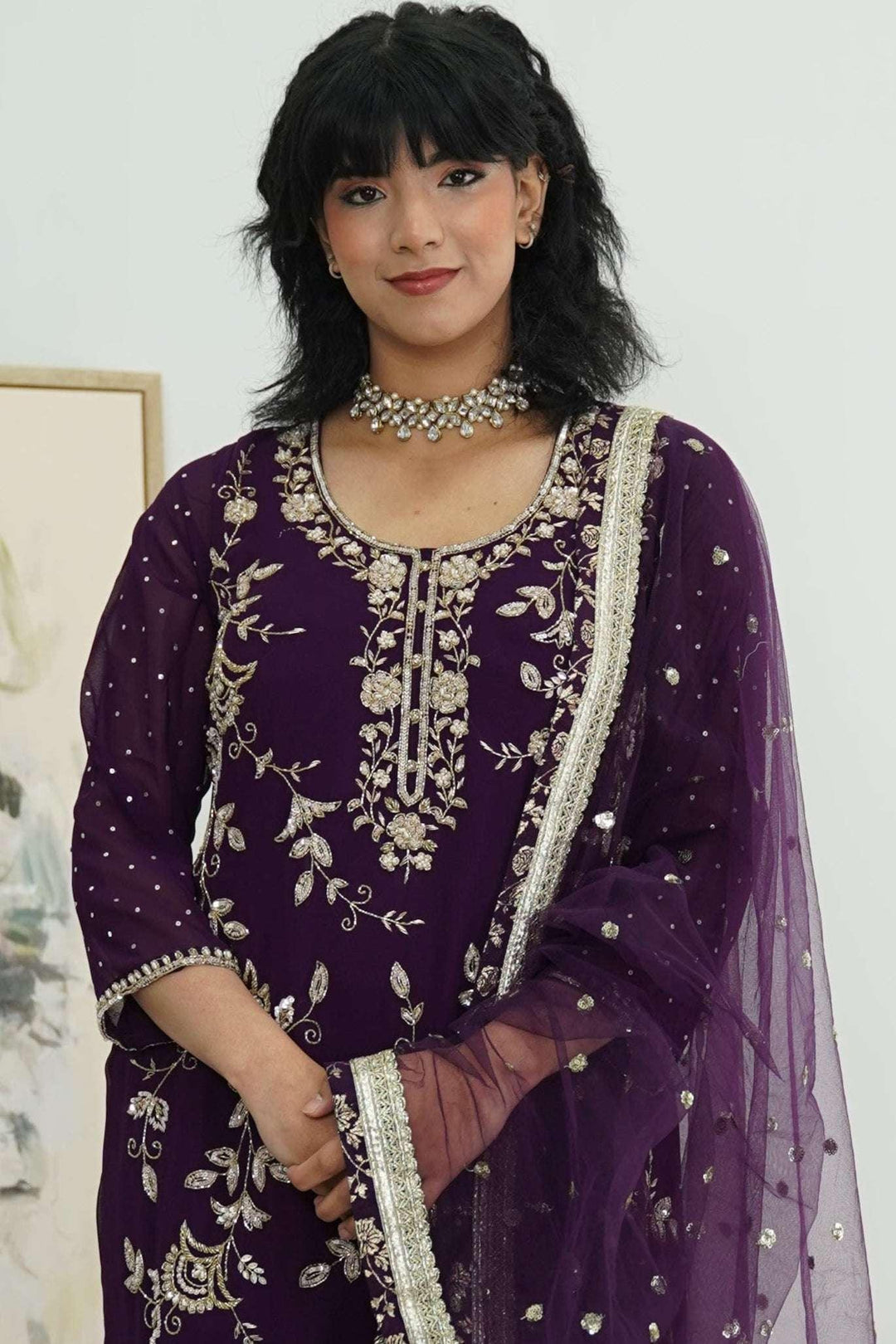 Purple zardosi work Salwar Kameez (Outside Ontario) - myethnicrentals