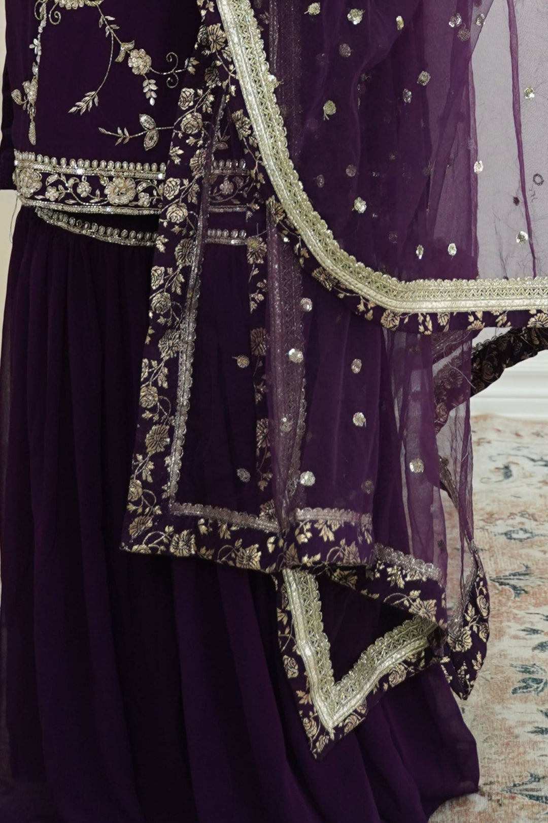 Velvet Plum Embroidered Sharara Set