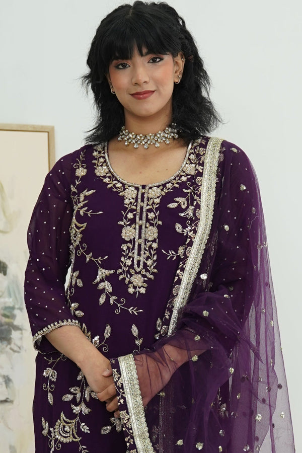Purple zardosi work Salwar Kameez