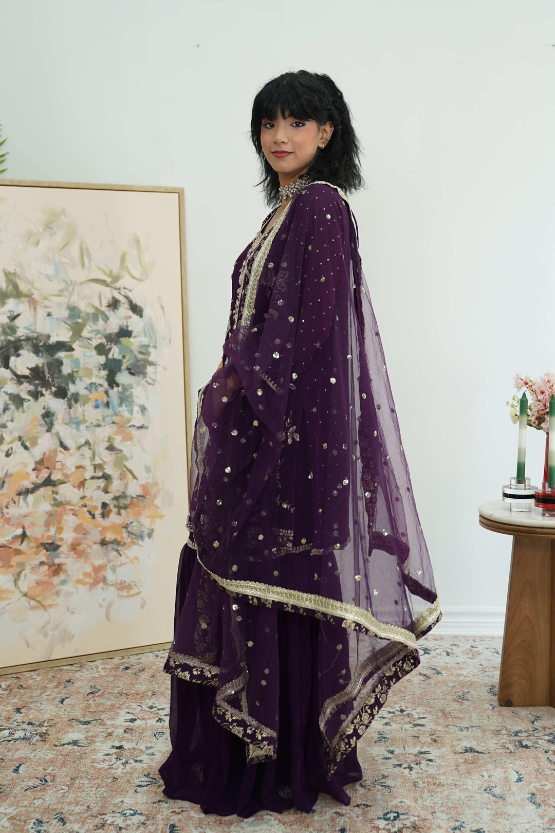 Purple zardosi work Salwar Kameez (Outside Ontario) - myethnicrentals