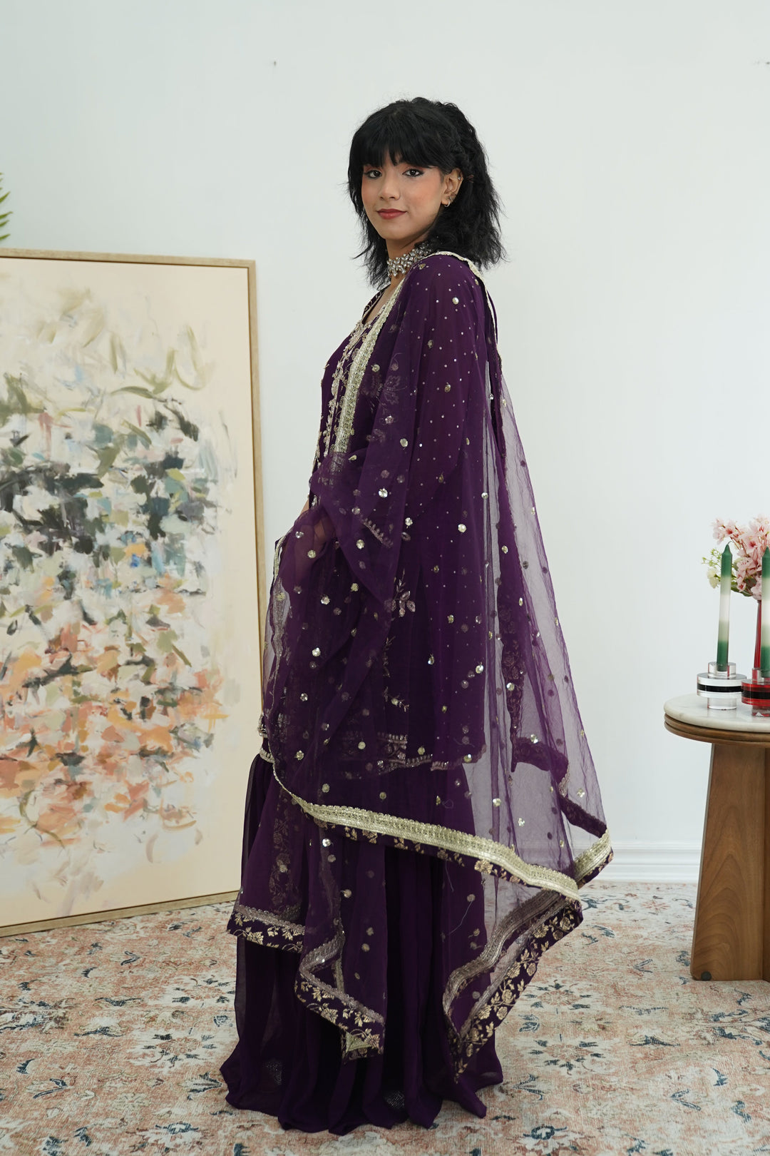 Velvet Plum Embroidered Sharara Set