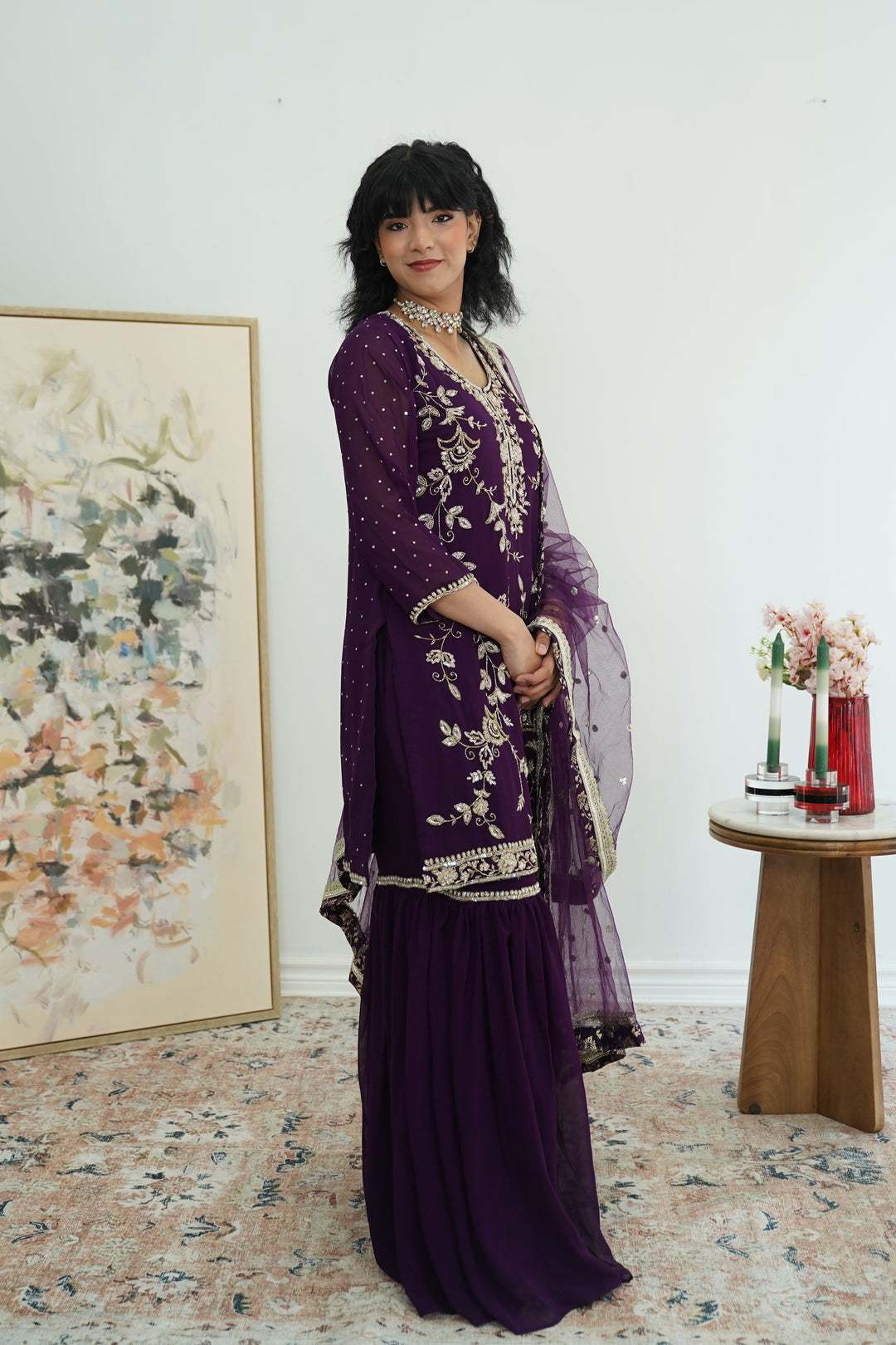 Velvet Plum Embroidered Sharara Set