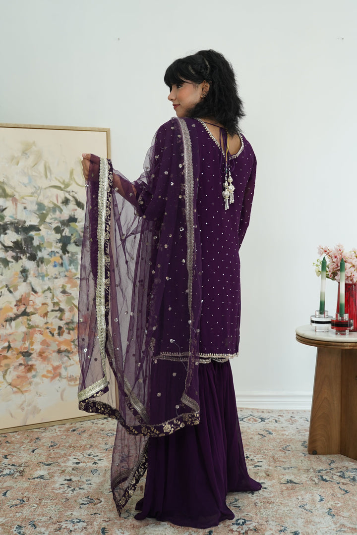 Velvet Plum Embroidered Sharara Set