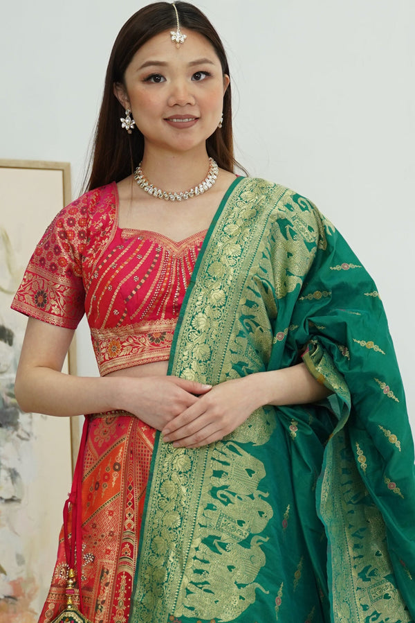 Pink and Red banarsi Lehenga