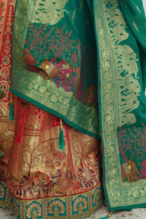 Pink and Red banarsi Lehenga